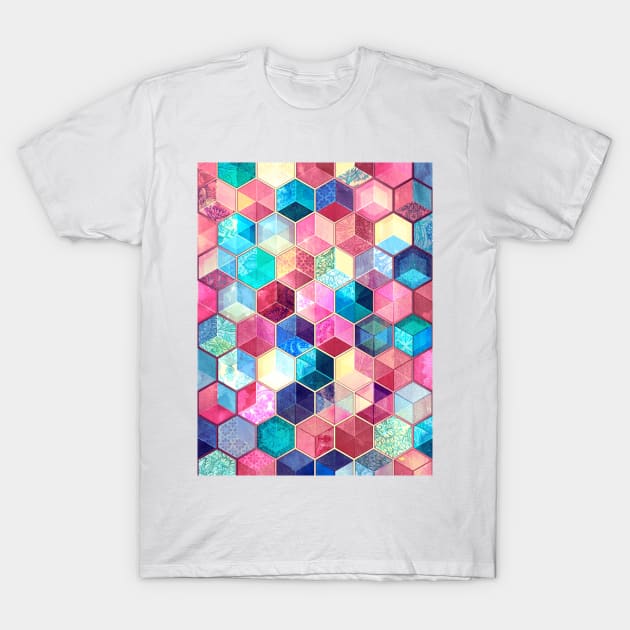 Topaz & Ruby Crystal Honeycomb Cubes T-Shirt by micklyn